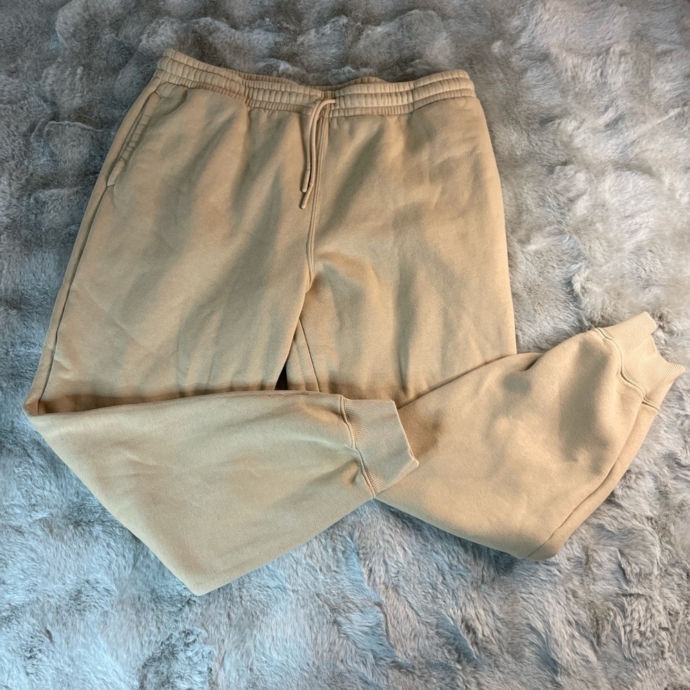 LCKR Mens Fleece Jogger Sweatpants Tan Khaki XL Drawstring Elastic Waist-0687